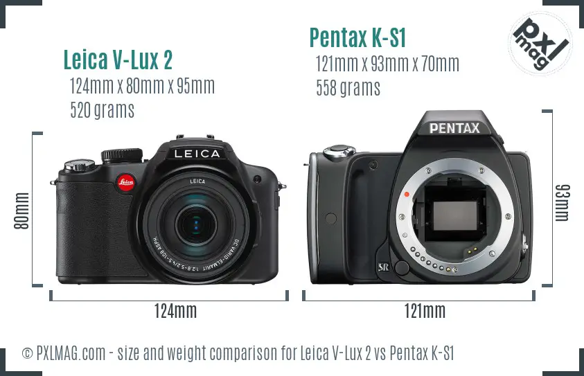 Leica V-Lux 2 vs Pentax K-S1 size comparison