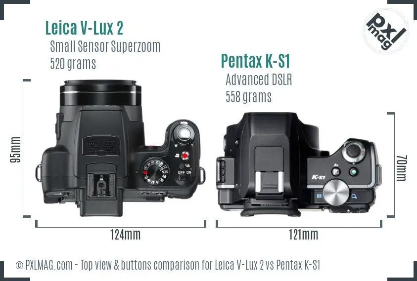 Leica V-Lux 2 vs Pentax K-S1 top view buttons comparison