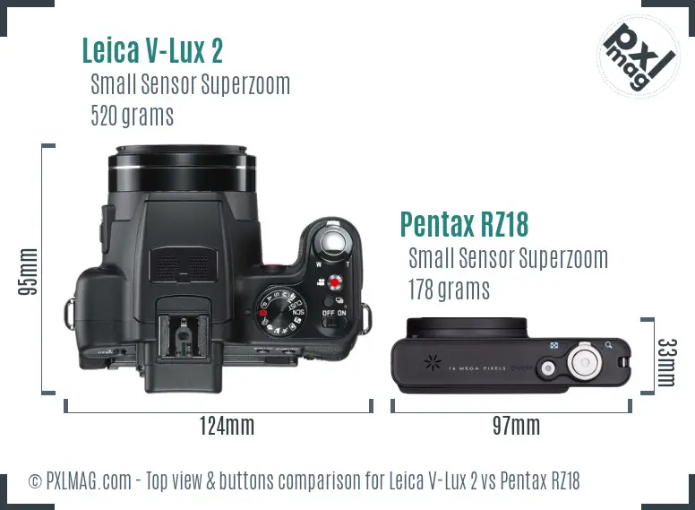 Leica V-Lux 2 vs Pentax RZ18 top view buttons comparison