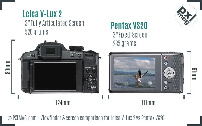 Leica V-Lux 2 vs Pentax VS20 Screen and Viewfinder comparison