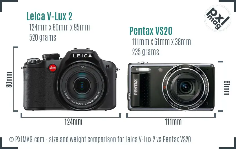 Leica V-Lux 2 vs Pentax VS20 size comparison