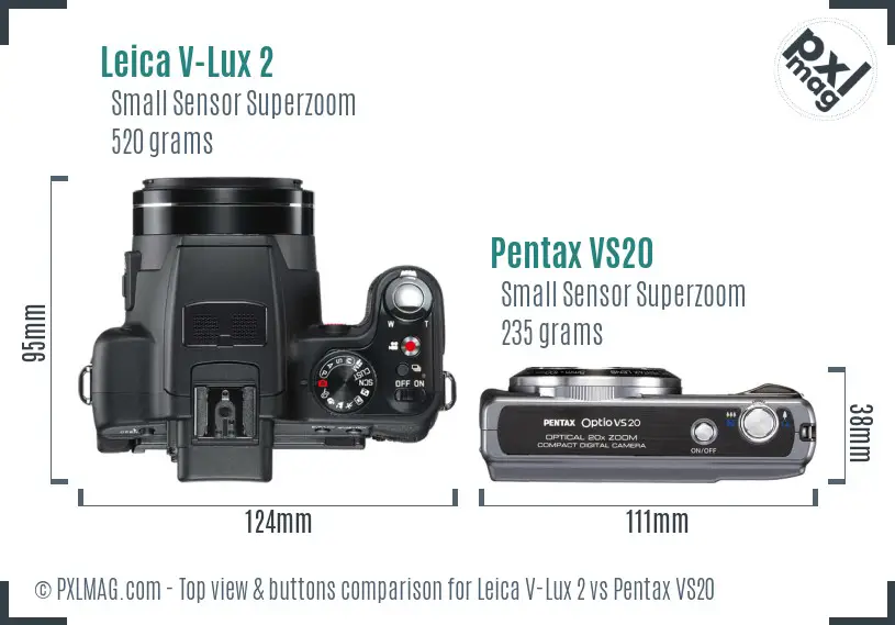 Leica V-Lux 2 vs Pentax VS20 top view buttons comparison