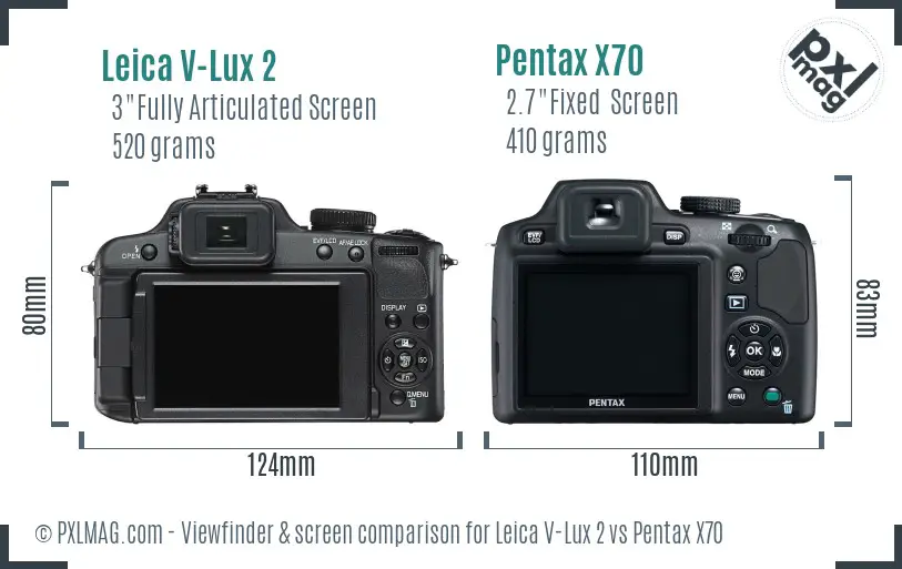 Leica V-Lux 2 vs Pentax X70 Screen and Viewfinder comparison