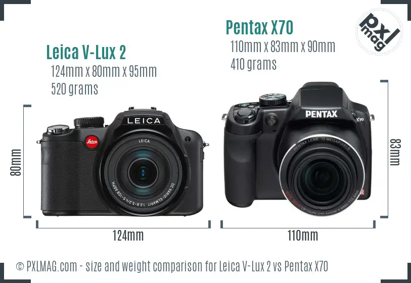 Leica V-Lux 2 vs Pentax X70 size comparison