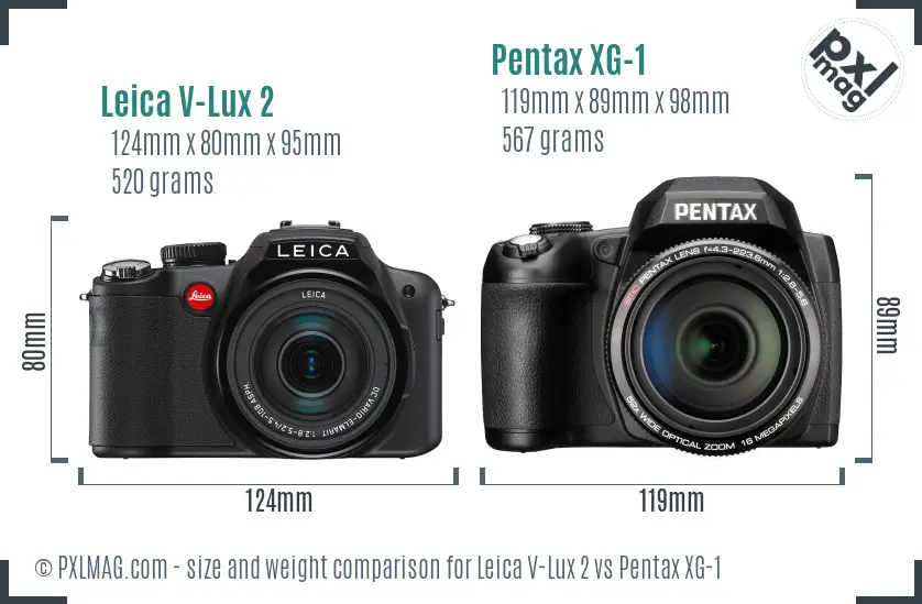 Leica V-Lux 2 vs Pentax XG-1 size comparison Leica V-Lux 2 vs Pentax XG-1 size comparison