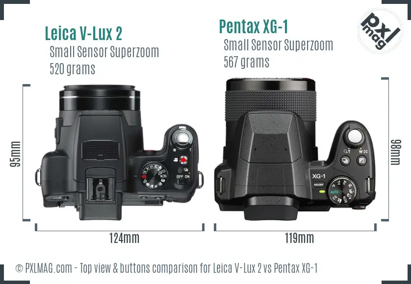 Leica V-Lux 2 vs Pentax XG-1 top view buttons comparison Leica V-Lux 2 vs Pentax XG-1 top view buttons comparison