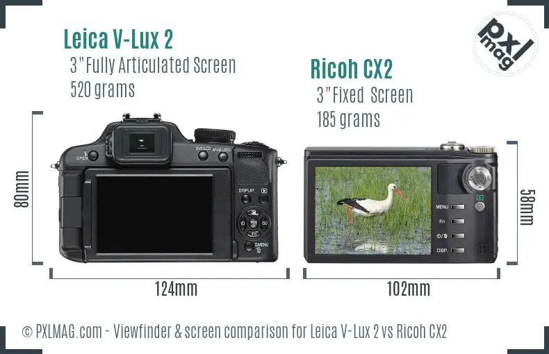 Leica V-Lux 2 vs Ricoh CX2 Screen and Viewfinder comparison