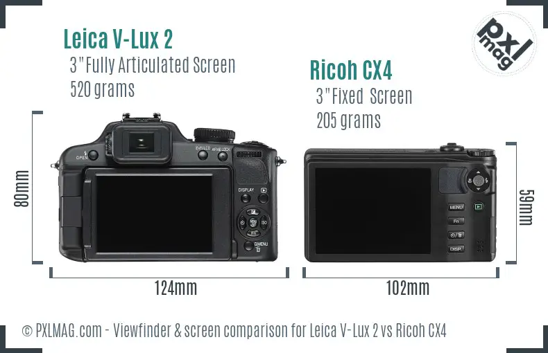 Leica V-Lux 2 vs Ricoh CX4 Screen and Viewfinder comparison