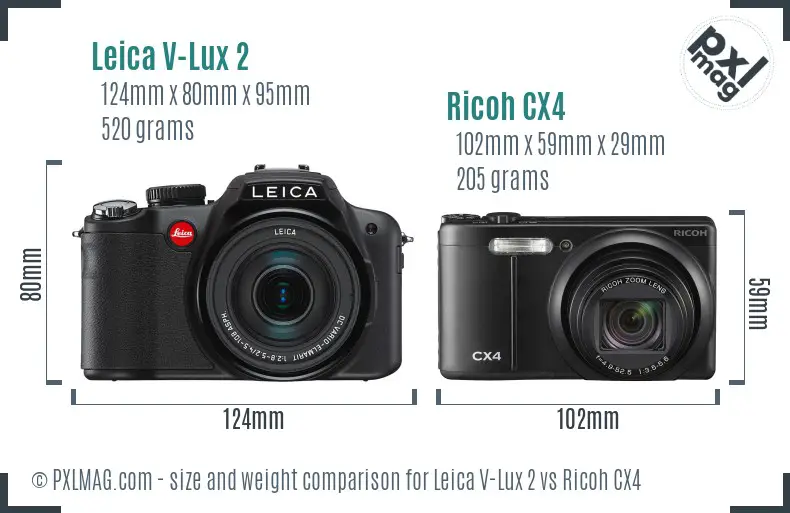 Leica V-Lux 2 vs Ricoh CX4 size comparison