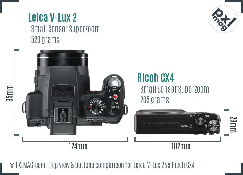 Leica V-Lux 2 vs Ricoh CX4 top view buttons comparison