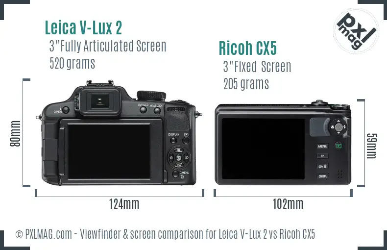 Leica V-Lux 2 vs Ricoh CX5 Screen and Viewfinder comparison Leica V-Lux 2 vs Ricoh CX5 Screen and Viewfinder comparison