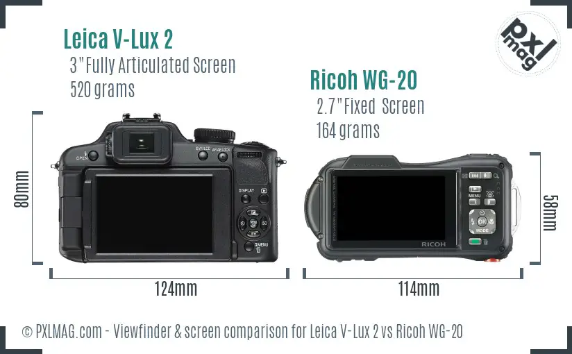 Leica V-Lux 2 vs Ricoh WG-20 Screen and Viewfinder comparison