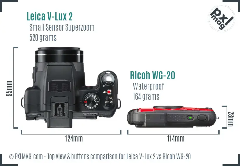 Leica V-Lux 2 vs Ricoh WG-20 top view buttons comparison