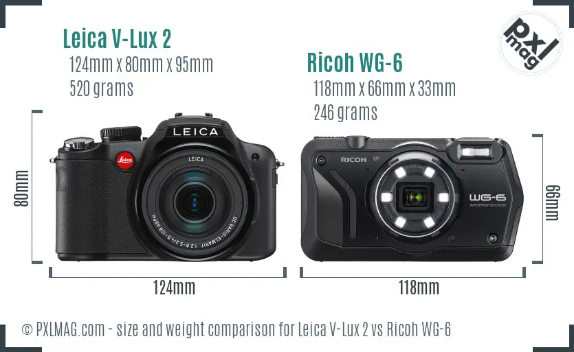 Leica V-Lux 2 vs Ricoh WG-6 size comparison