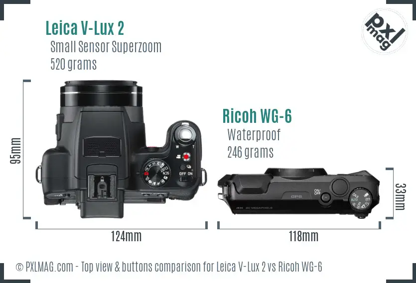 Leica V-Lux 2 vs Ricoh WG-6 top view buttons comparison