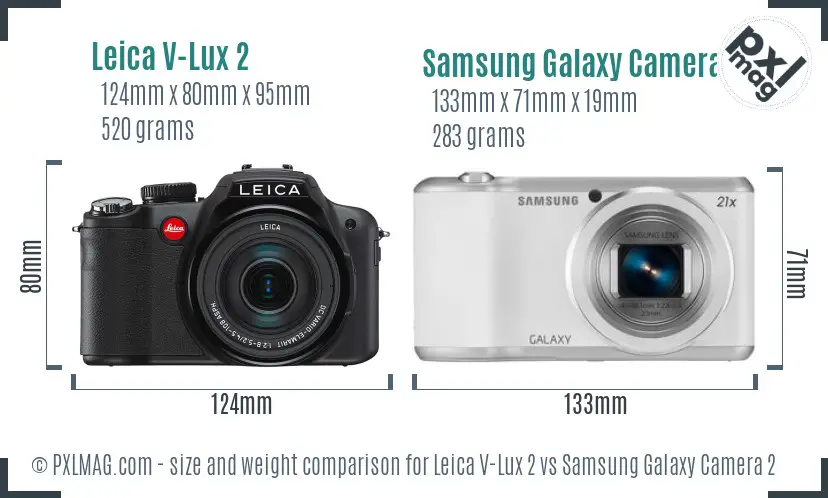 Leica V-Lux 2 vs Samsung Galaxy Camera 2 size comparison Leica V-Lux 2 vs Samsung Galaxy Camera 2 size comparison