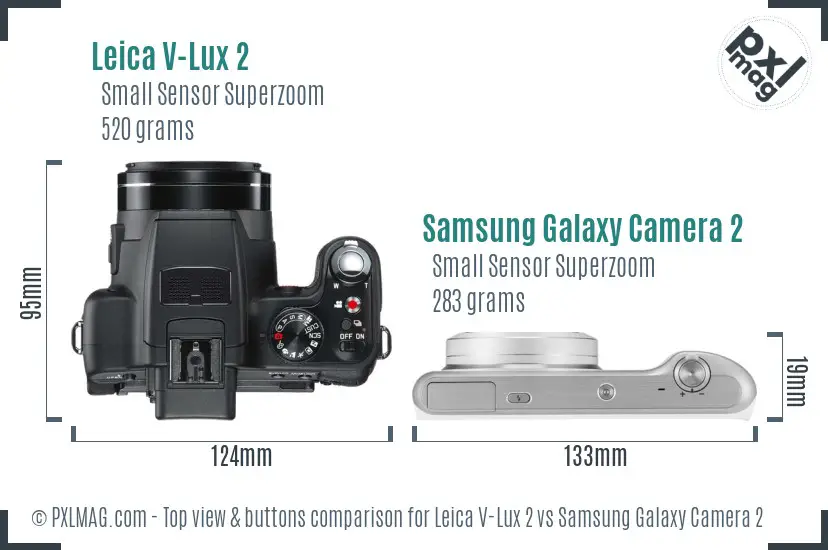 Leica V-Lux 2 vs Samsung Galaxy Camera 2 top view buttons comparison Leica V-Lux 2 vs Samsung Galaxy Camera 2 top view buttons comparison
