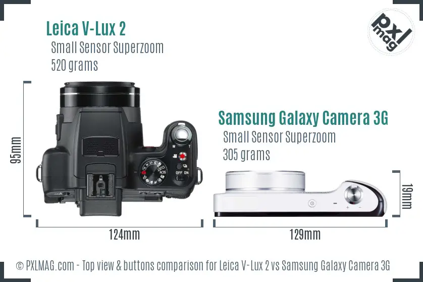 Leica V-Lux 2 vs Samsung Galaxy Camera 3G top view buttons comparison
