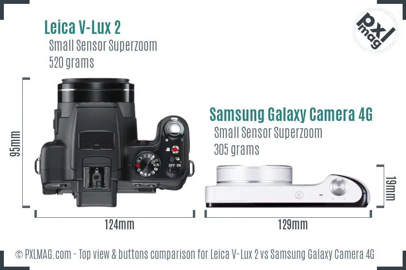 Leica V-Lux 2 vs Samsung Galaxy Camera 4G top view buttons comparison