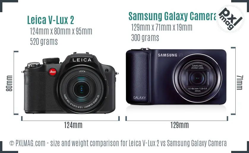 Leica V-Lux 2 vs Samsung Galaxy Camera size comparison Leica V-Lux 2 vs Samsung Galaxy Camera size comparison