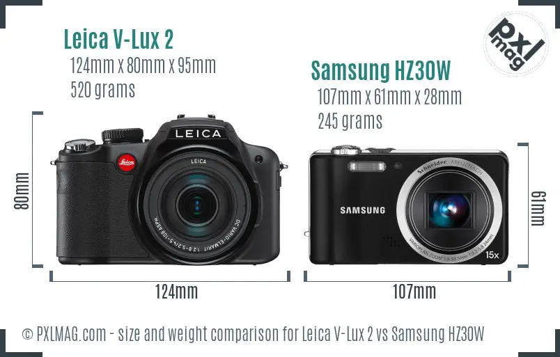 Leica V-Lux 2 vs Samsung HZ30W size comparison Leica V-Lux 2 vs Samsung HZ30W size comparison