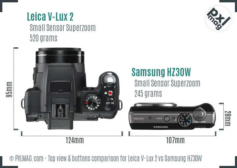 Leica V-Lux 2 vs Samsung HZ30W top view buttons comparison Leica V-Lux 2 vs Samsung HZ30W top view buttons comparison
