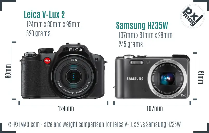 Leica V-Lux 2 vs Samsung HZ35W size comparison Leica V-Lux 2 vs Samsung HZ35W size comparison