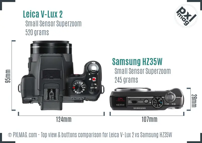 Leica V-Lux 2 vs Samsung HZ35W top view buttons comparison Leica V-Lux 2 vs Samsung HZ35W top view buttons comparison