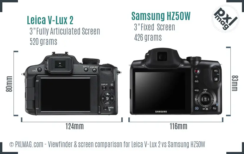 Leica V-Lux 2 vs Samsung HZ50W Screen and Viewfinder comparison