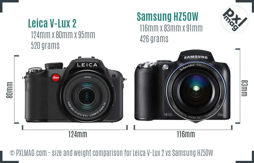 Leica V-Lux 2 vs Samsung HZ50W size comparison
