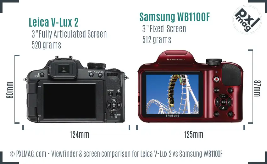 Leica V-Lux 2 vs Samsung WB1100F Screen and Viewfinder comparison