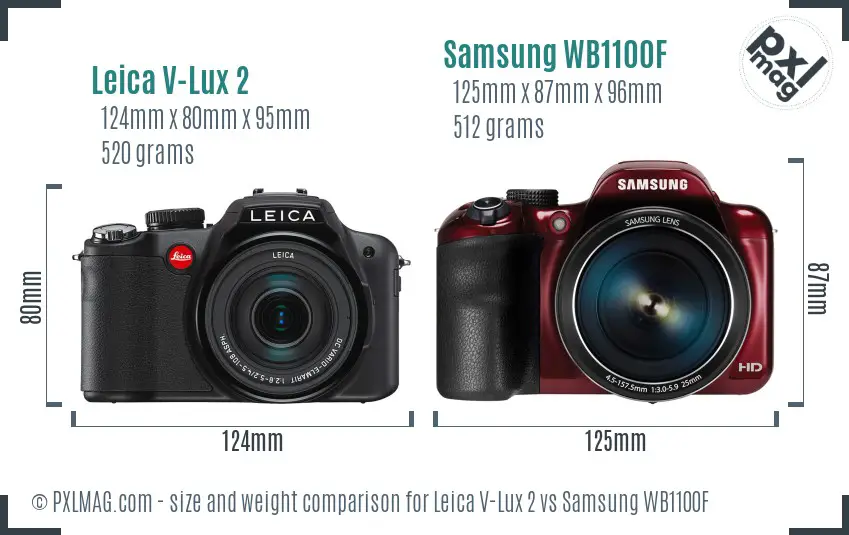 Leica V-Lux 2 vs Samsung WB1100F size comparison