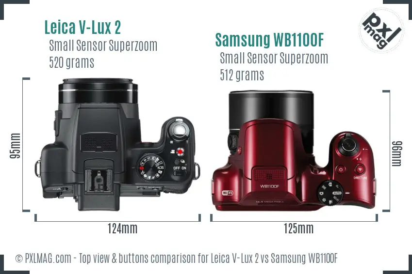 Leica V-Lux 2 vs Samsung WB1100F top view buttons comparison