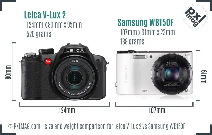 Leica V-Lux 2 vs Samsung WB150F size comparison