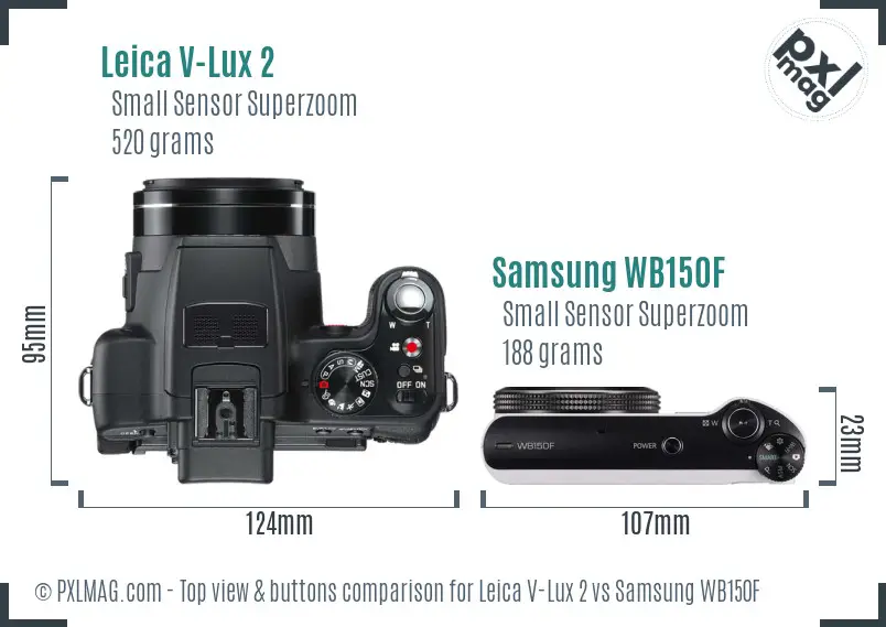 Leica V-Lux 2 vs Samsung WB150F top view buttons comparison