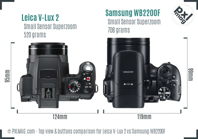 Leica V-Lux 2 vs Samsung WB2200F top view buttons comparison