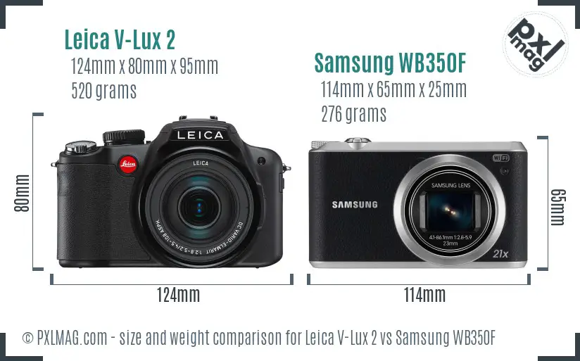 Leica V-Lux 2 vs Samsung WB350F size comparison Leica V-Lux 2 vs Samsung WB350F size comparison