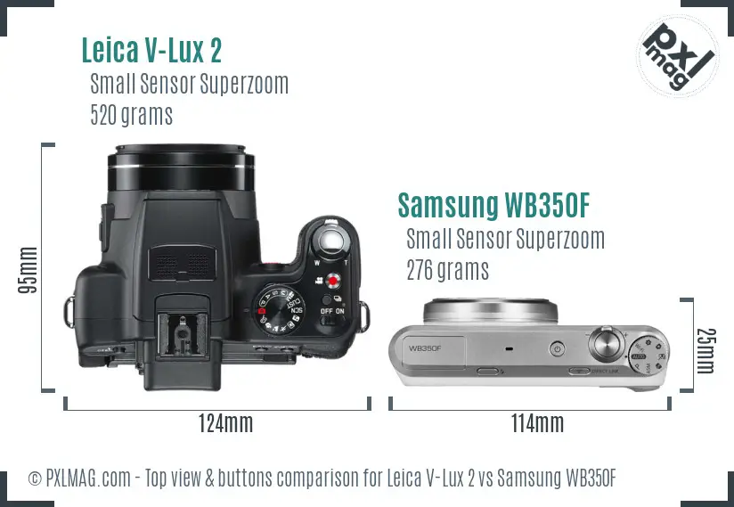 Leica V-Lux 2 vs Samsung WB350F top view buttons comparison Leica V-Lux 2 vs Samsung WB350F top view buttons comparison