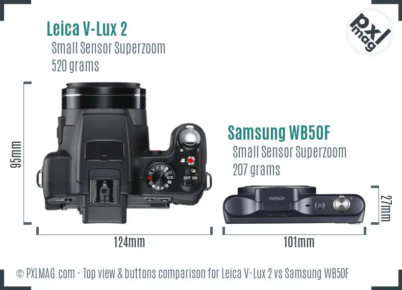 Leica V-Lux 2 vs Samsung WB50F top view buttons comparison