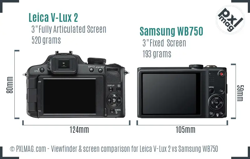 Leica V-Lux 2 vs Samsung WB750 Screen and Viewfinder comparison