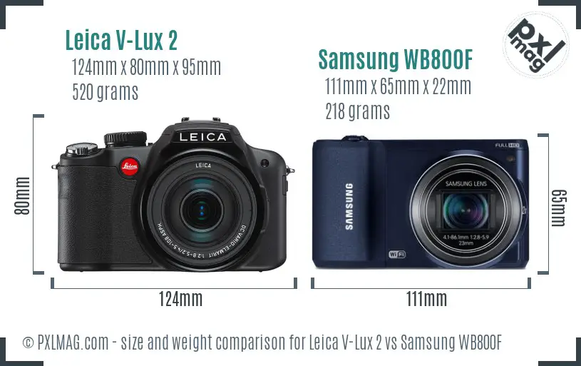 Leica V-Lux 2 vs Samsung WB800F size comparison Leica V-Lux 2 vs Samsung WB800F size comparison