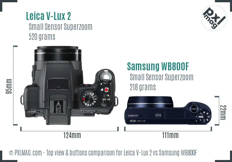Leica V-Lux 2 vs Samsung WB800F top view buttons comparison Leica V-Lux 2 vs Samsung WB800F top view buttons comparison