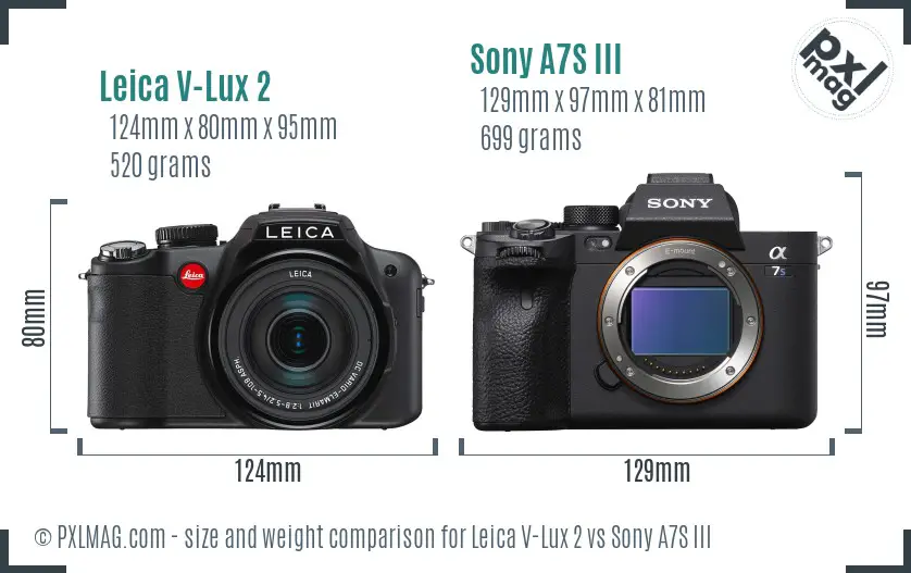 Leica V-Lux 2 vs Sony A7S III size comparison