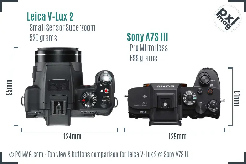 Leica V-Lux 2 vs Sony A7S III top view buttons comparison