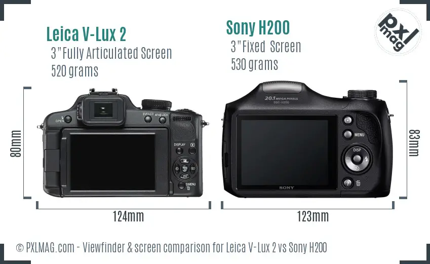 Leica V-Lux 2 vs Sony H200 Screen and Viewfinder comparison