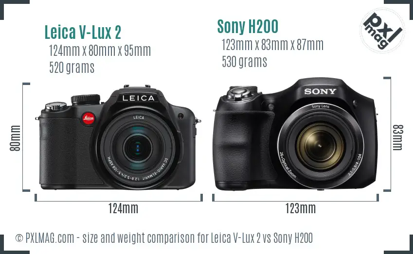 Leica V-Lux 2 vs Sony H200 size comparison