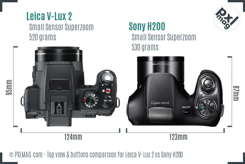 Leica V-Lux 2 vs Sony H200 top view buttons comparison