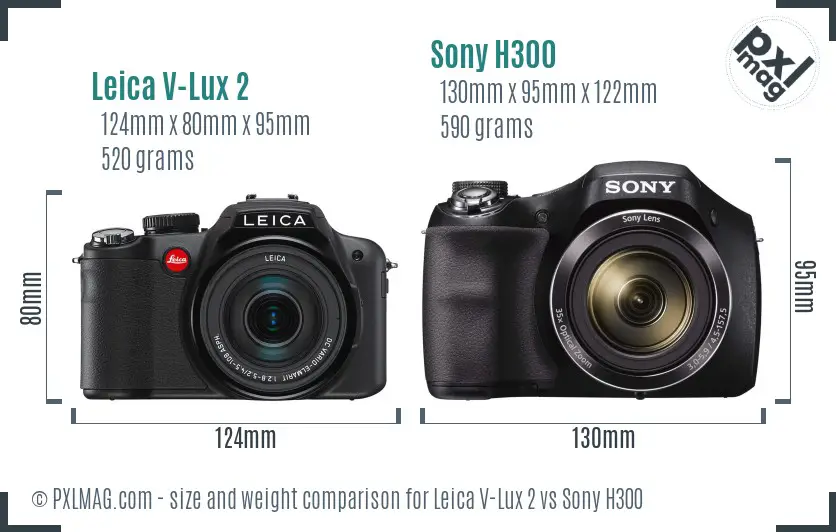 Leica V-Lux 2 vs Sony H300 size comparison Leica V-Lux 2 vs Sony H300 size comparison