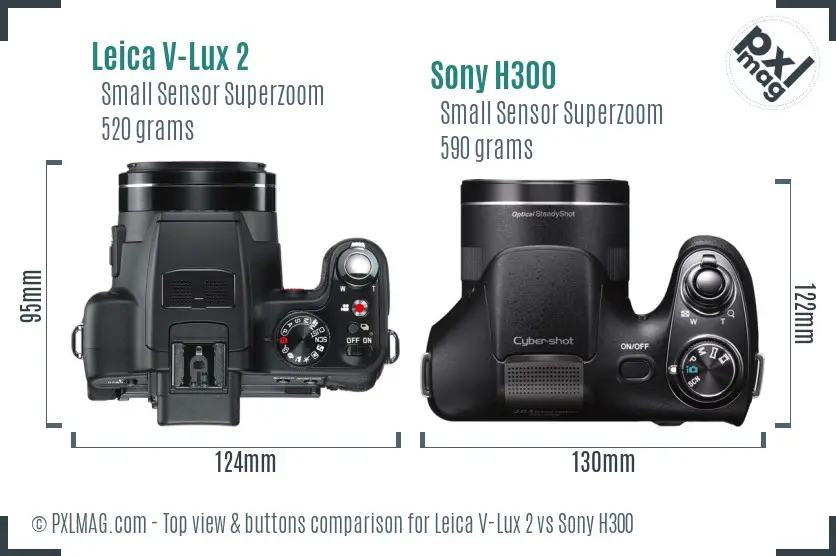 Leica V-Lux 2 vs Sony H300 top view buttons comparison Leica V-Lux 2 vs Sony H300 top view buttons comparison