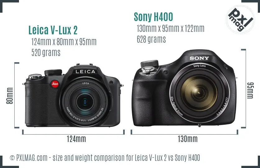 Leica V-Lux 2 vs Sony H400 size comparison